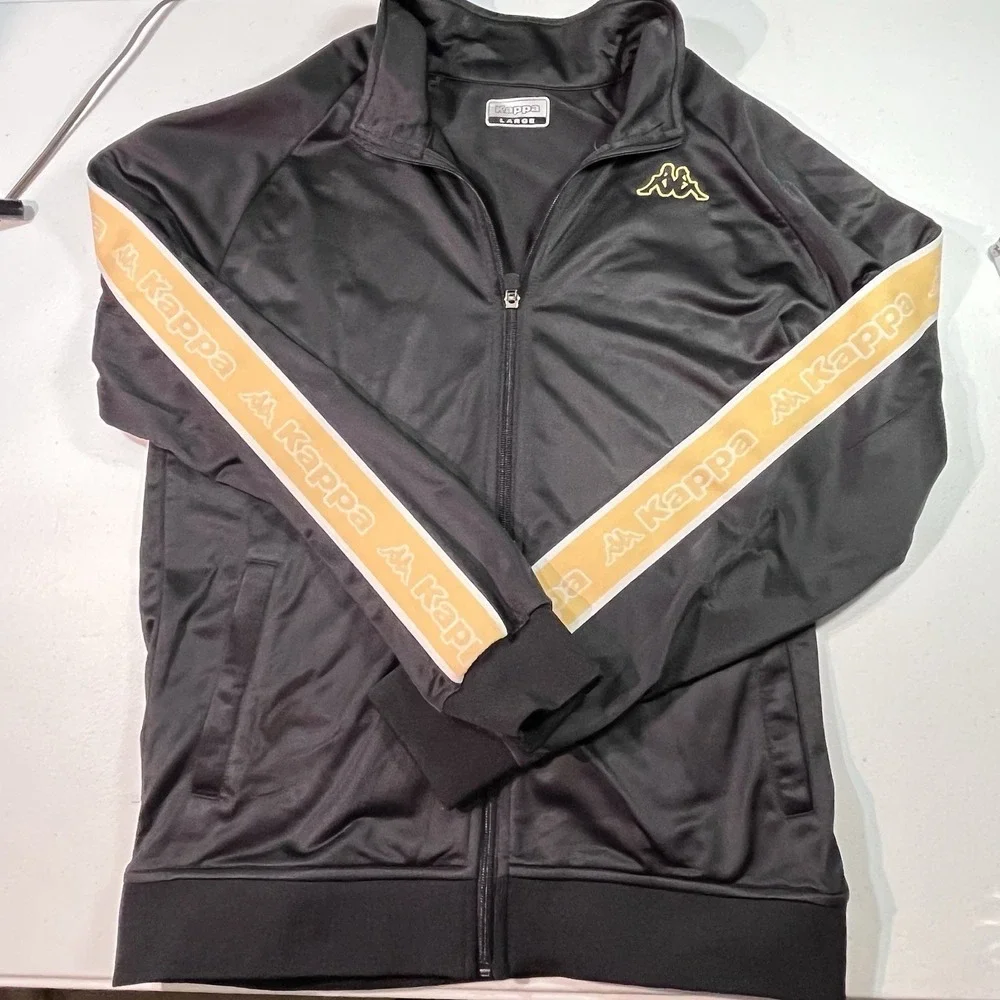 Kappa Track Jacket Mens Large Black‎ Gold Full Zip Soccer Italian Y2K Logo Read